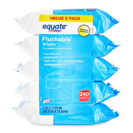 Equate Flushable Wet Wipes, Fresh Scent, 240 Wipes (5 Pack), Compare to Cottonelle®