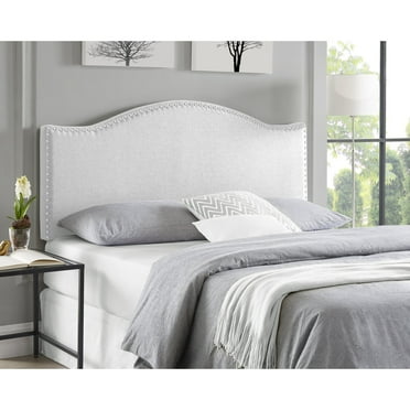 Full Size Upholstered Nail Trim Head Headboard, 12 Adjustable Positions, Wall Mounted Linen Fabric Headboard in White