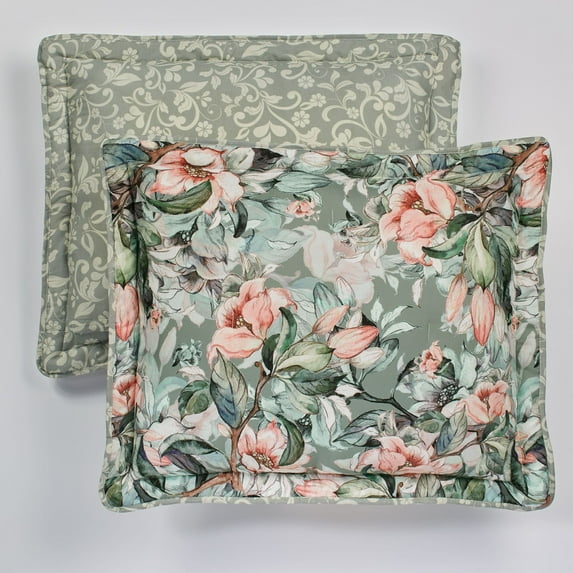Catalina Reversible Floral and Leaf Print Flanged Seagrass Sham Sham Tailored King