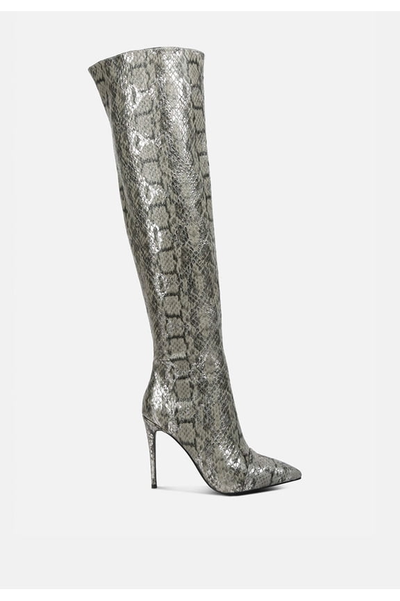 Catalina Snake Print Stiletto Knee Boots