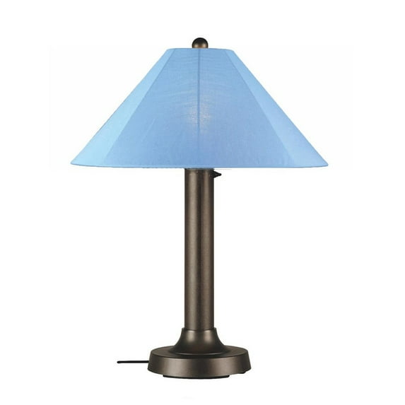 Catalina Table Lamp 39647 with 3" bronze body and sky blue Sunbrella shade fabric