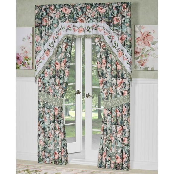 Catalina Window Treatment Embroidered Pieced Lined Seagrass Swag Set Curtain Pair And Swag Valance