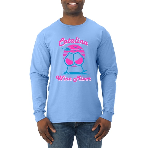 Catalina Wine Mixer Island Prestige Movie| Mens Pop Culture Long Sleeve T-Shirt, Light Blue, Large
