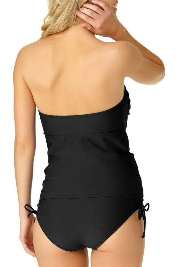 Women's Twist Front Bandeau Tankini Top, Black, Large