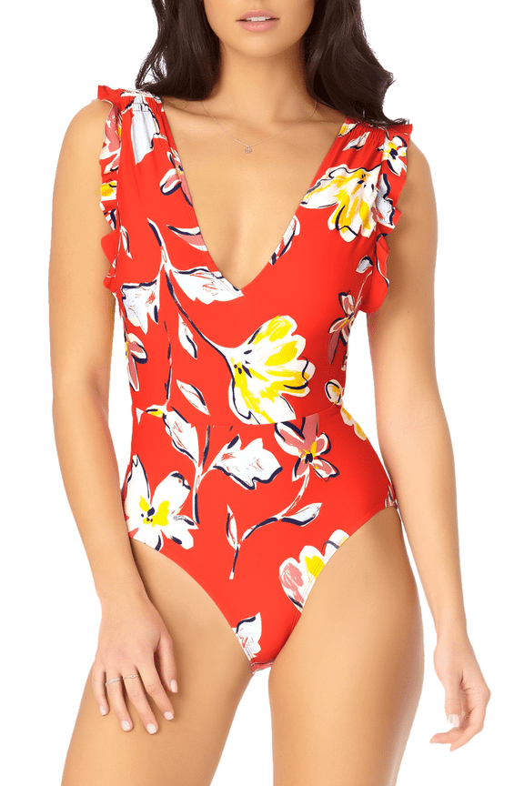 Women's Flounce Plunge One Piece Swimsuit