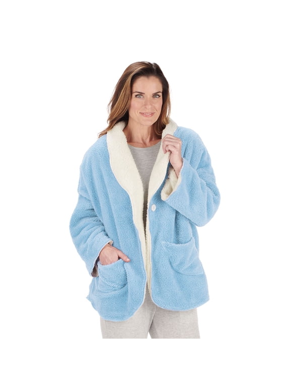 Womens Bed Jacket with Pockets, Fleece Bed Jackets - Blue, 1X