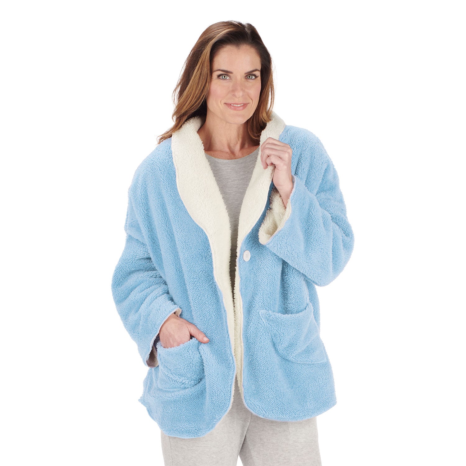 Catalog Classics Womens Bed Jacket with Pockets Fleece Bed Jackets Blue Large Walmart
