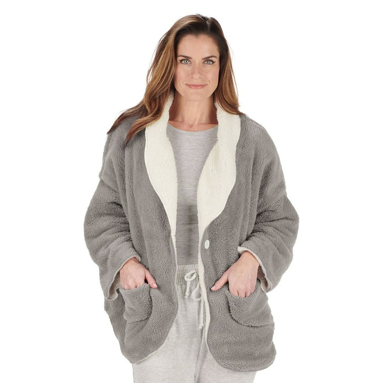 Catalog Classics Womens Bed Jacket with Pockets Fleece Bed Jackets Gray 1X Walmart
