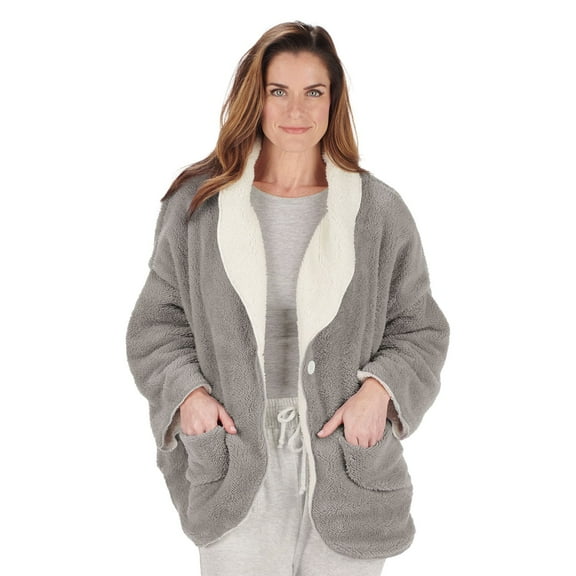 Catalog Classics Womens Bed Jacket with Pockets, Fleece Bed Jackets - Gray, 2X