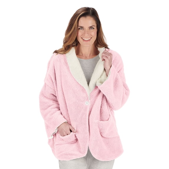 Catalog Classics Womens Bed Jacket with Pockets, Fleece Bed Jackets - Pink, 3X