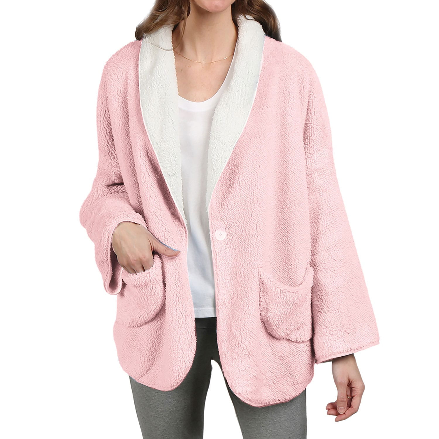 Catalog Classics Womens Bed Jacket with Pockets, Fleece Bed Jackets for
