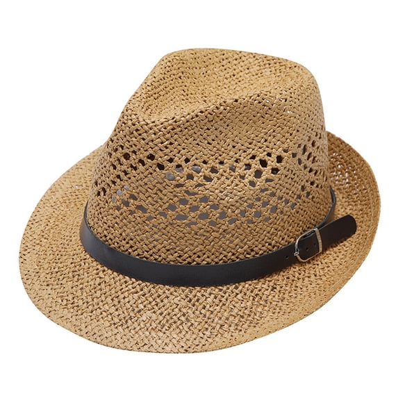 Catalog Cowboy Hat for Adults Unisex Summer Fashion Straw Cap Beach Casual Sunshield Headwear Classic Style Brown
