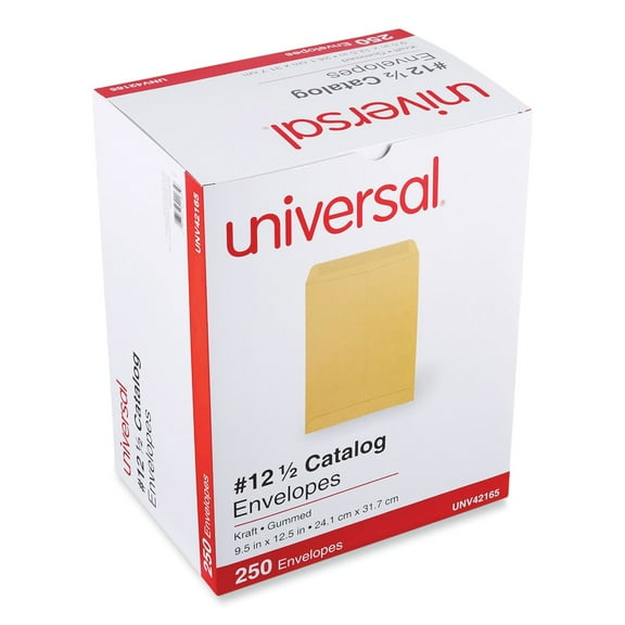 Universal UNV42165 9.5 x 12.5 Gummed Closure Catalog Envelope - Brown Kraft (250/Box)