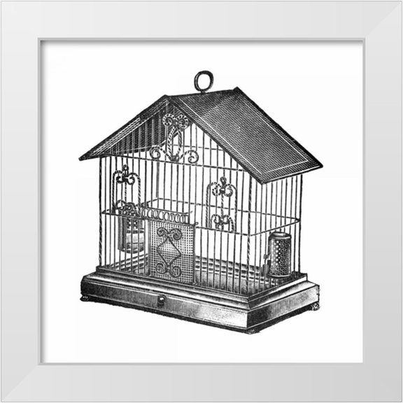 Catalog Illustration 26x26 White Modern Wood Framed Museum Art Print Titled - Etchings: Birdcage - Peaked top, twisted wire detail.