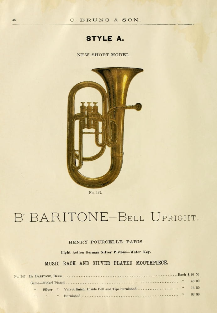 Catalogue C Bruno & Son c1890 B-flat Baritone Canvas Art - Unknown (18 x 24)