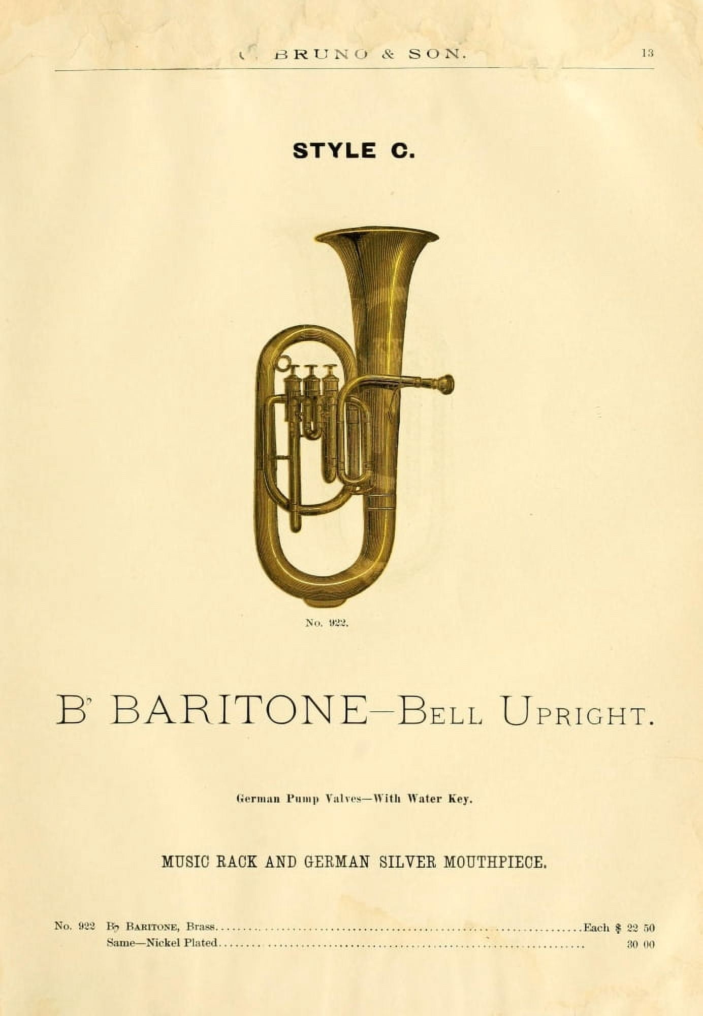 Catalogue C Bruno & Son c1890 B-flat Baritone cornet Canvas Art - Unknown (24 x 36)