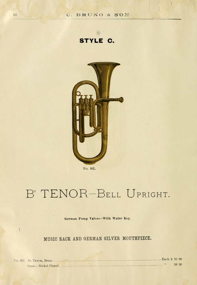 Catalogue C Bruno & Son c1890 B-flat Tenor Cornet Canvas Art - Unknown (24 x 36)