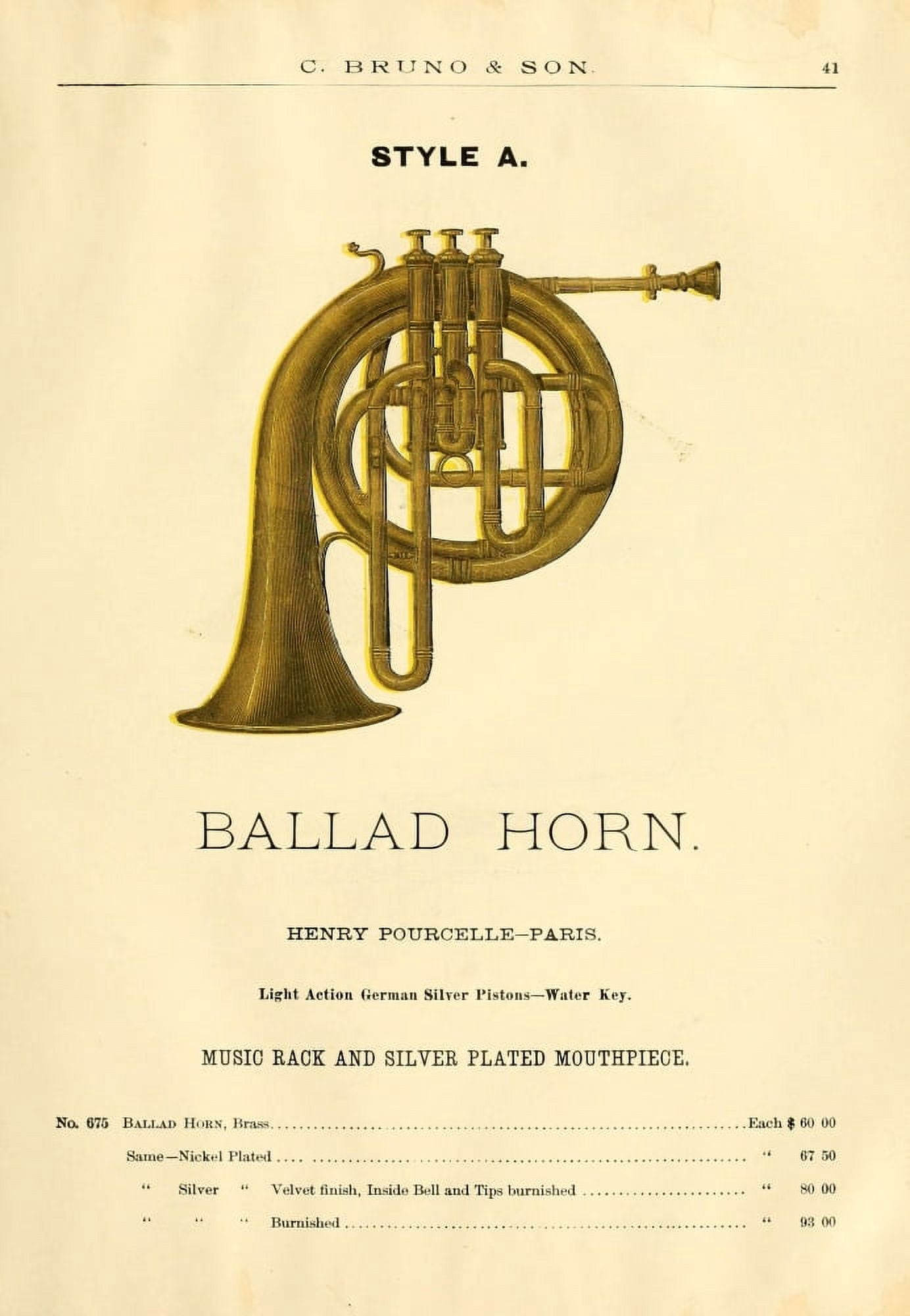 Catalogue C Bruno & Son c1890 Ballad Horn Canvas Art - Unknown (24 x 36)
