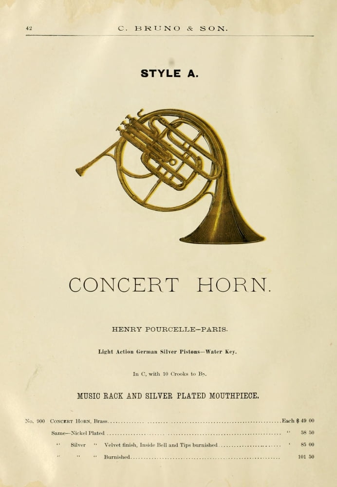 Catalogue C Bruno & Son c1890 Concert Horn Canvas Art - Unknown (24 x 36)