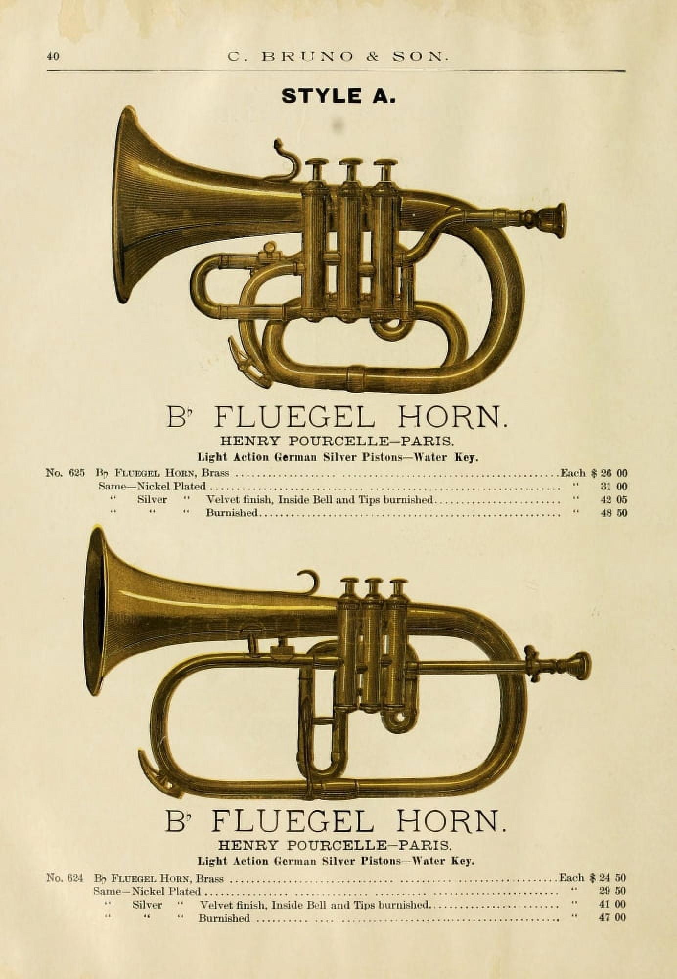 Catalogue C Bruno & Son c1890 Fluegel Horns Canvas Art - Unknown (24 x 36)