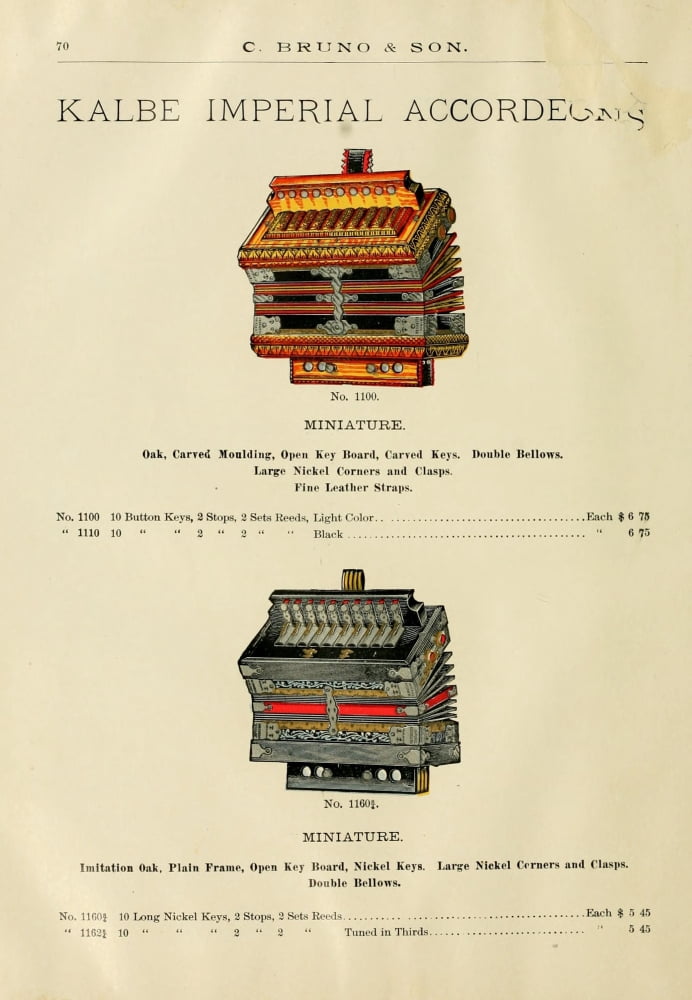 Catalogue C Bruno & Son c1890 Kalbe Imperial accordians 1 Canvas Art - Unknown (24 x 36)