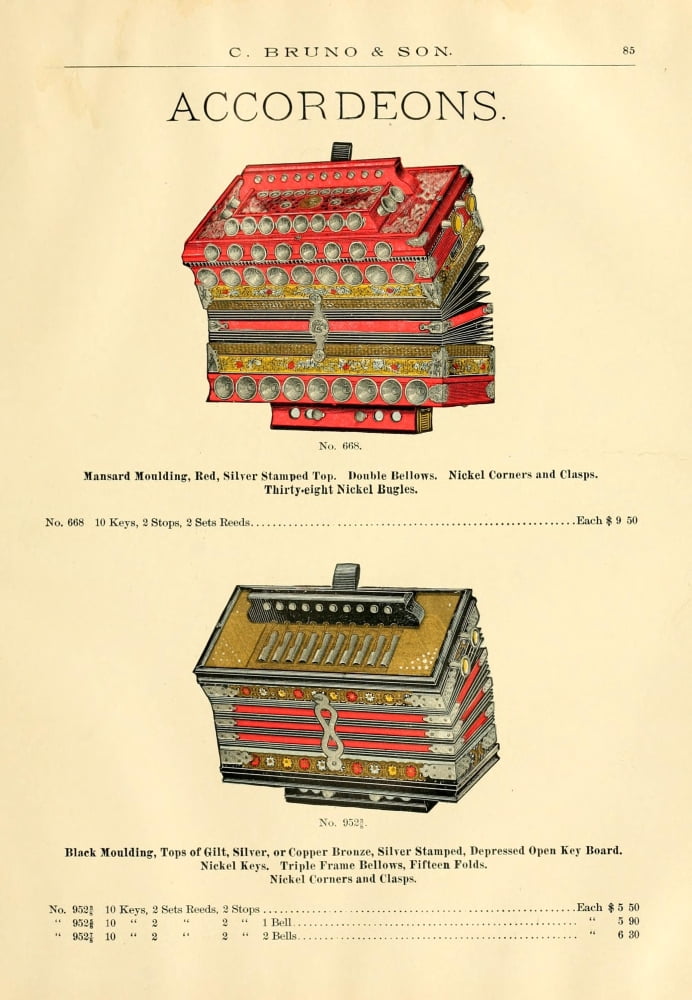 Catalogue C Bruno & Son c1890 Kalbe Imperial accordians 10 Canvas Art - Unknown (24 x 36)