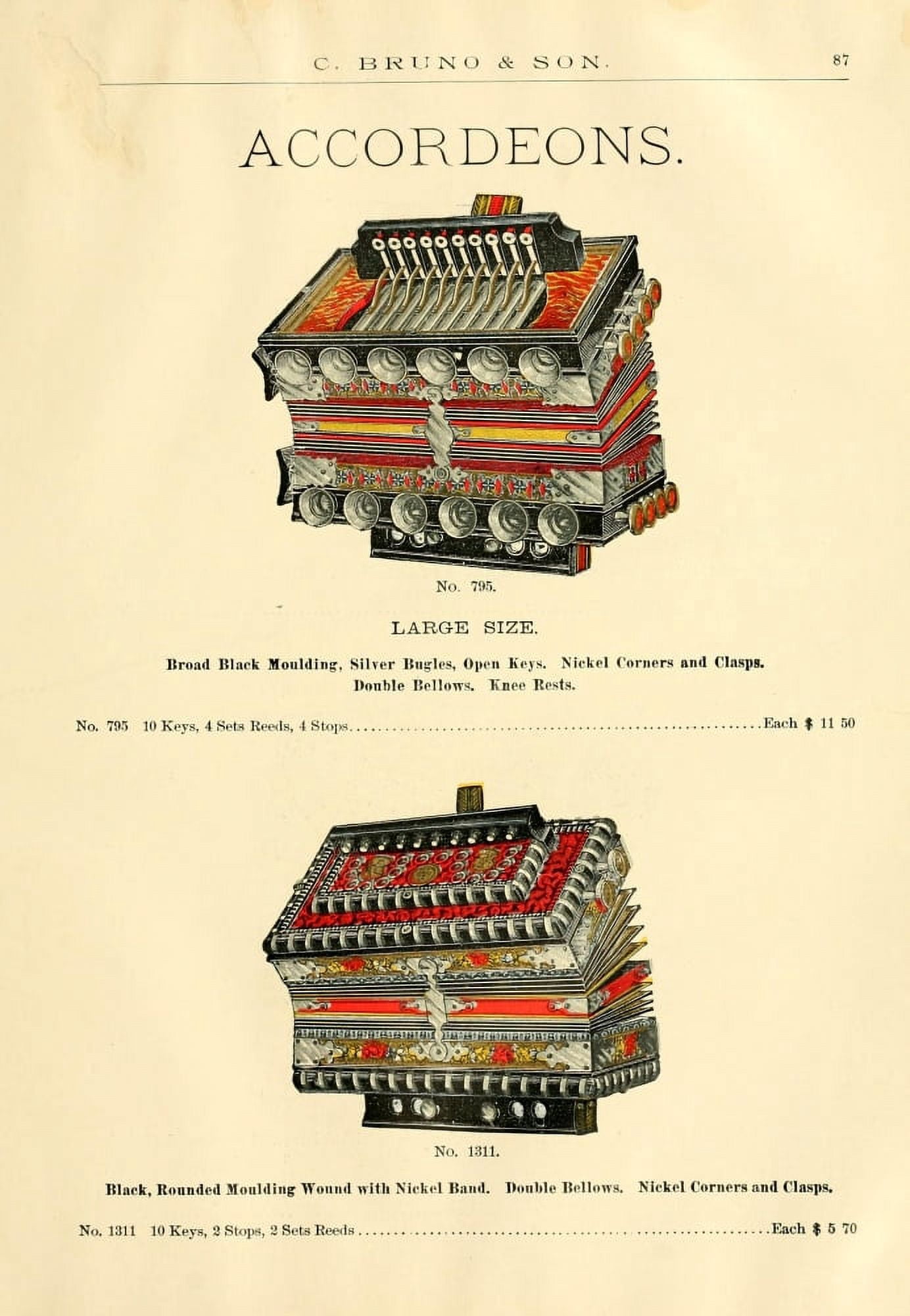 Catalogue C Bruno & Son c1890 Kalbe Imperial accordians 12 Canvas Art - Unknown (24 x 36)