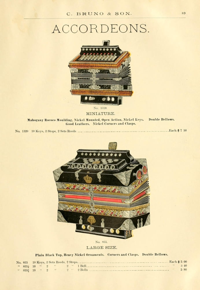 Catalogue C Bruno & Son c1890 Kalbe Imperial accordians 13 Canvas Art - Unknown (18 x 24)