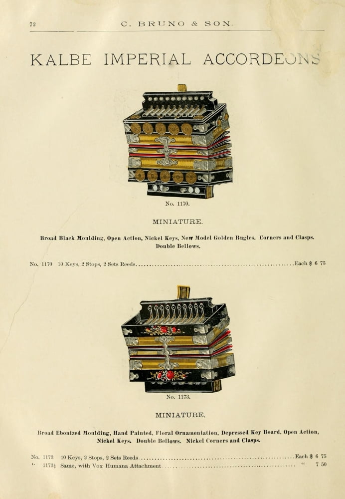 Catalogue C Bruno & Son c1890 Kalbe Imperial accordians 3 Canvas Art - Unknown (18 x 24)