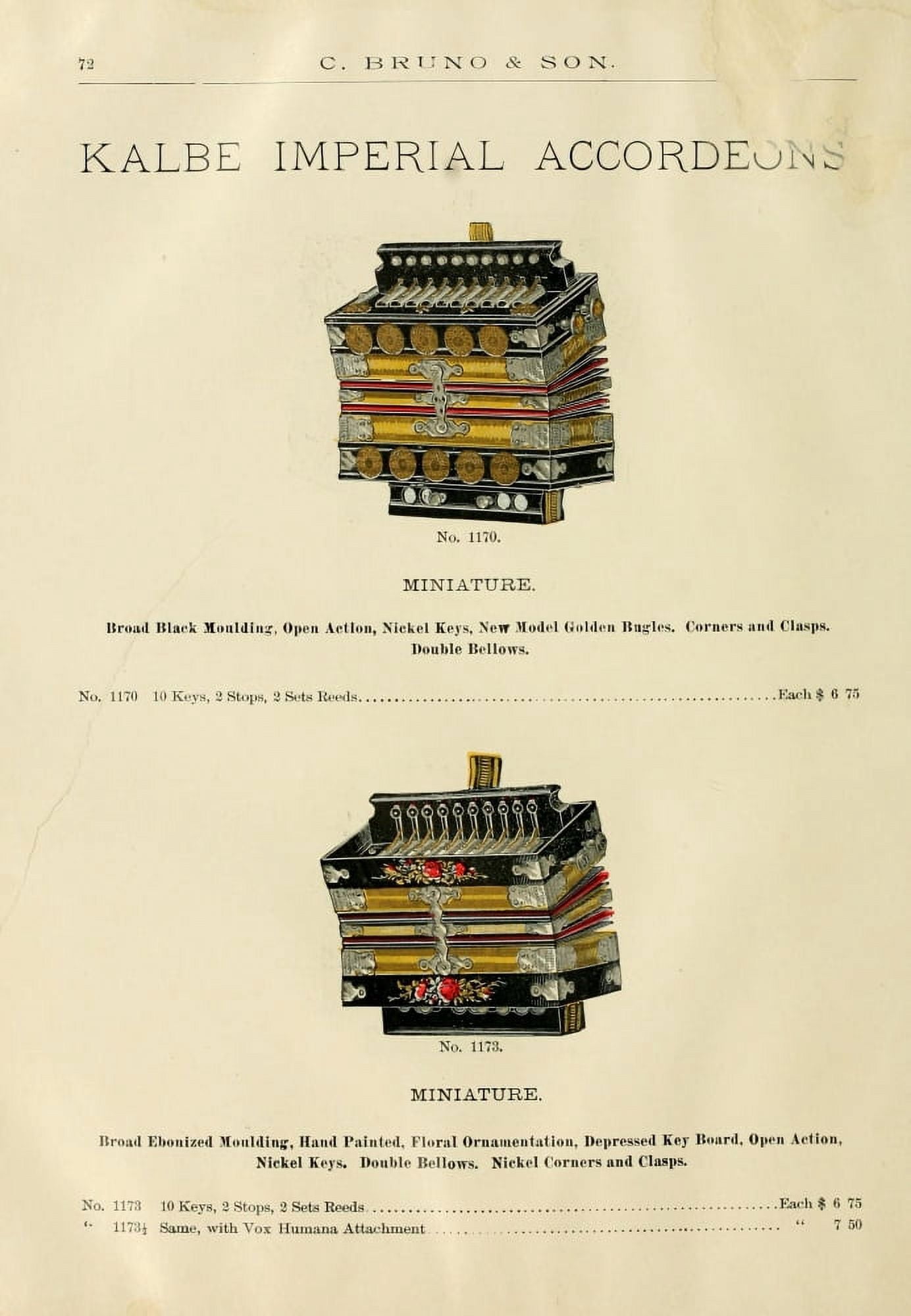 Catalogue C Bruno & Son c1890 Kalbe Imperial accordians 3 Canvas Art - Unknown (24 x 36)