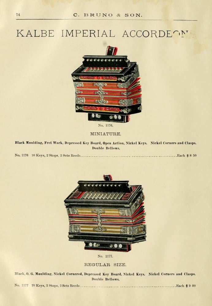 Catalogue C Bruno & Son c1890 Kalbe Imperial accordians 5 Canvas Art - Unknown (18 x 24)