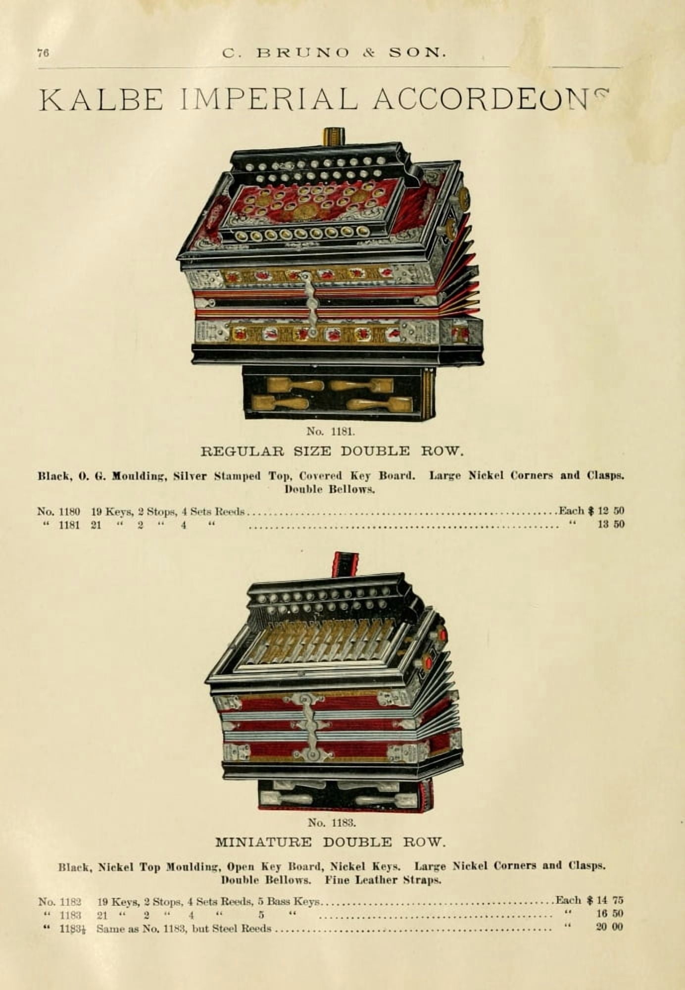 Catalogue C Bruno & Son c1890 Kalbe Imperial accordians 7 Canvas Art - Unknown (24 x 36)