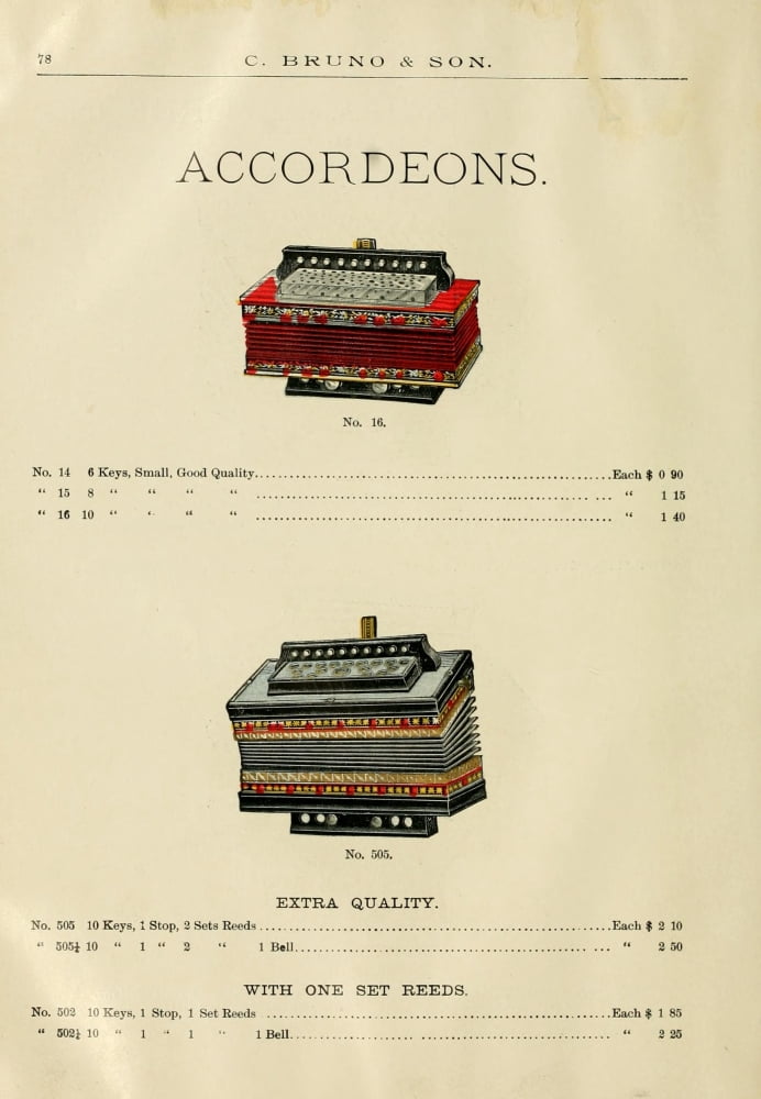 Catalogue C Bruno & Son c1890 Kalbe Imperial accordians 9 Canvas Art - Unknown (24 x 36)