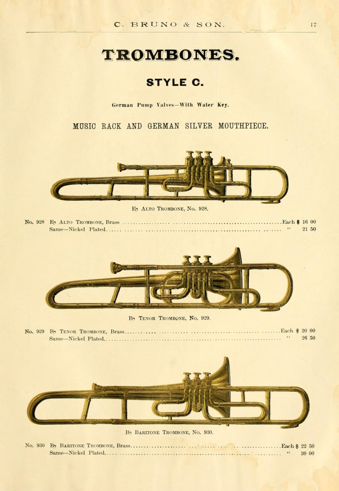 Catalogue C Bruno & Son c1890 Trombones Canvas Art - Unknown (24 x 36)