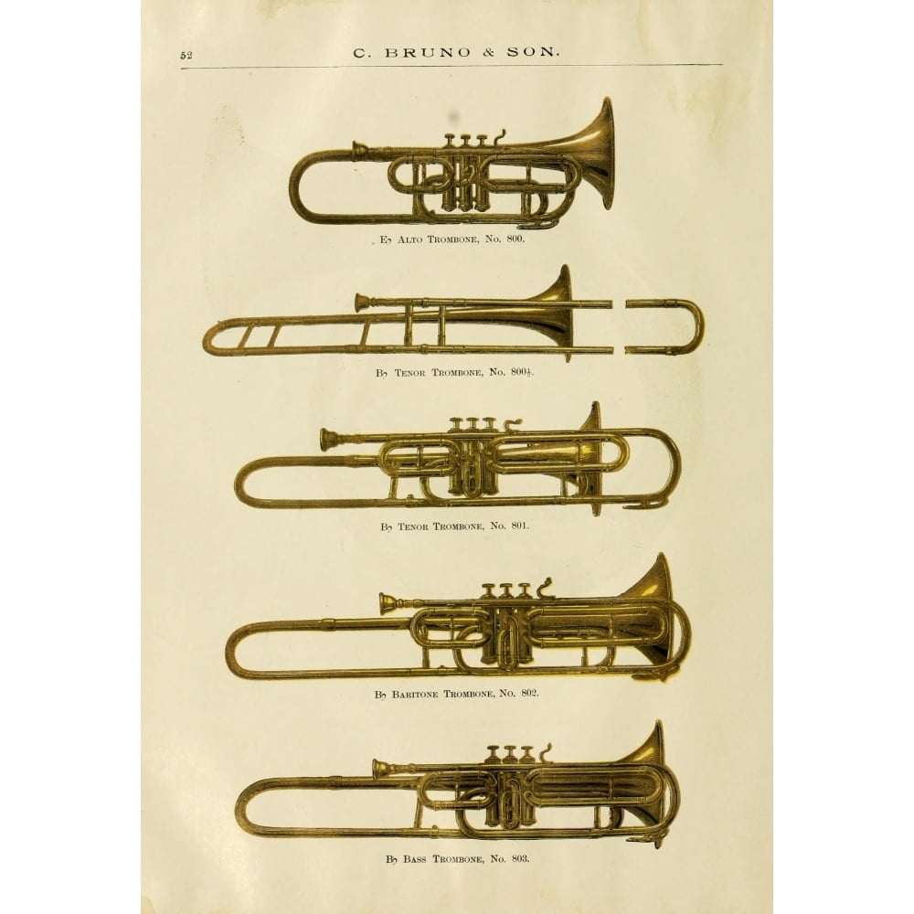 Catalogue C. Bruno and Son c.1890 5 Trombones Poster Print by Unknown
