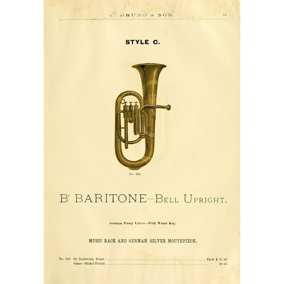 Catalogue C. Bruno and Son c.1890 B-flat Baritone cornet Poster Print by Unknown