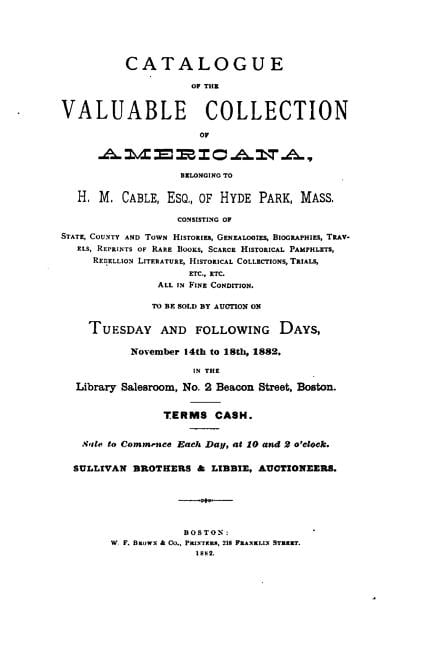 Catalogue of the Valuable Collection of Americana, (Paperback)