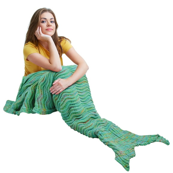 Catalonia Adult Knitted Mermaid Tail Blanket with Anti-Slip Neck Strap Soft Snuggie Throw All Seasons Sleep Bag 66.5” x