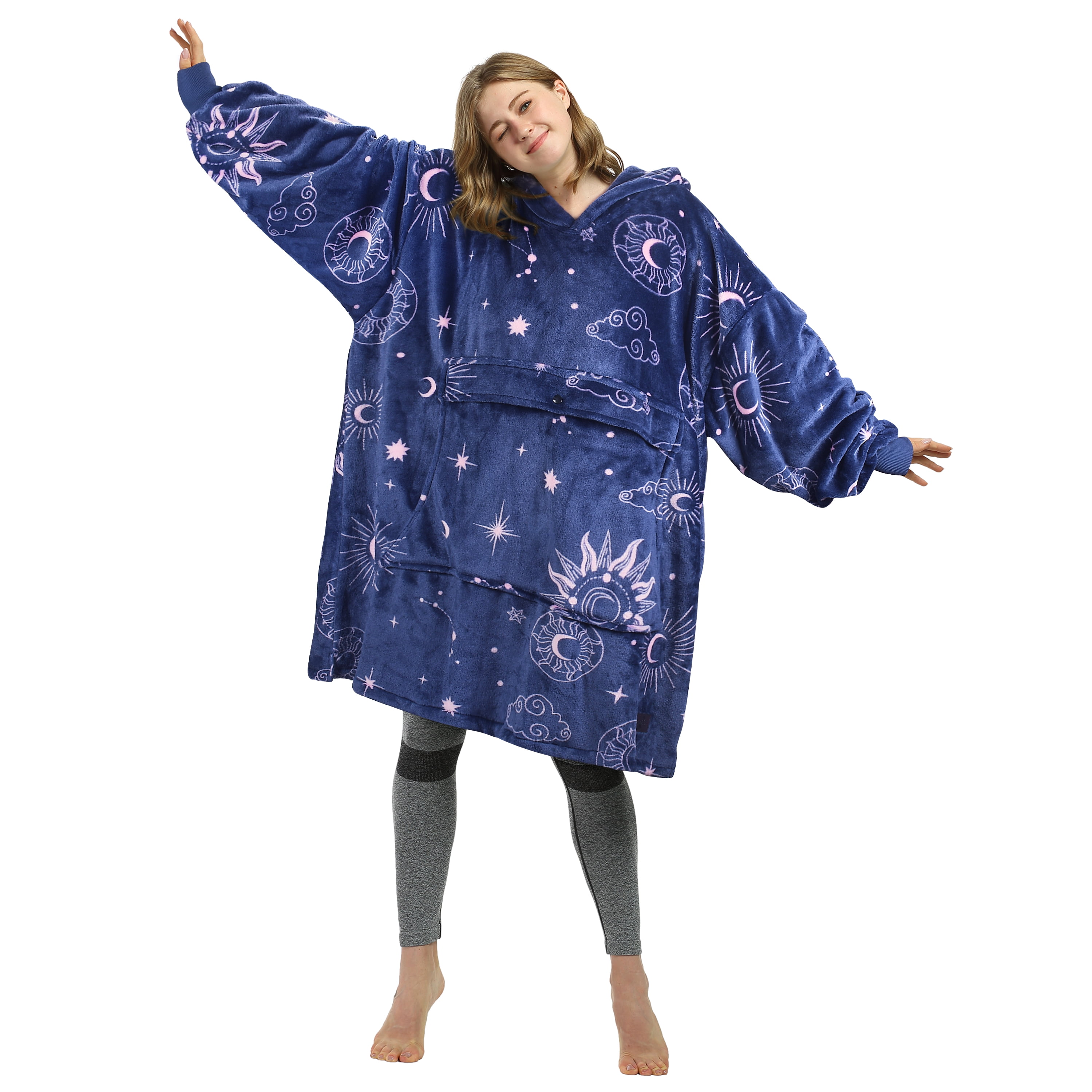 Catalonia Astrology Print Oversized Blanket Hoodie Sweatshirt, Wearable Fleece Pullover for Adults, Witchy Gifts for Goths Style Lovers, Goth Gifts for Men Women