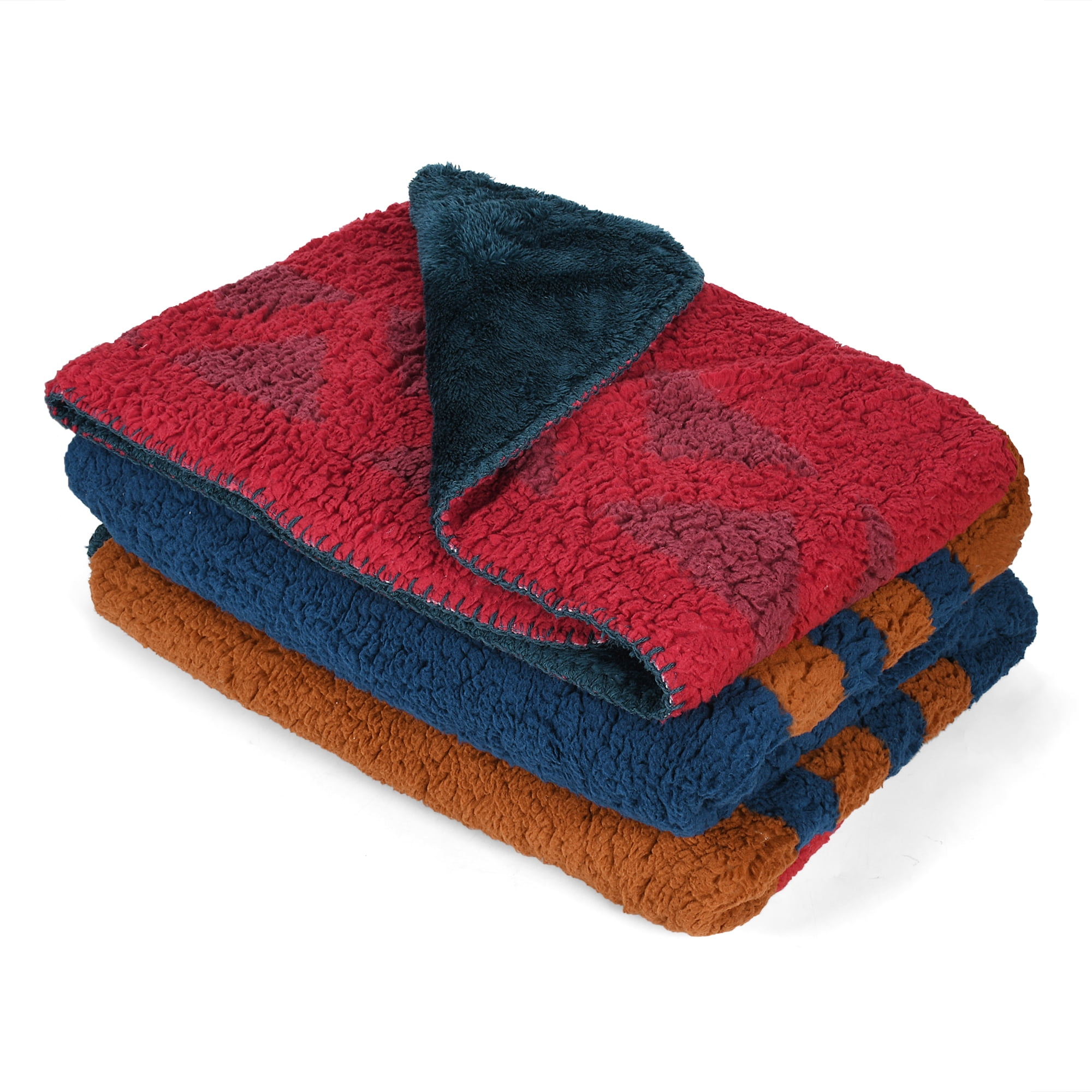 Southwestern Striped Reversible Sherpa Fleece Throw Blanket, 50 x 60 inches