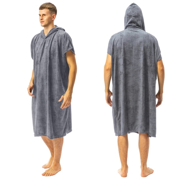 Catalonia Beach Changing Poncho Towel with Hood, Super Absorbent Microfiber Swim Robe for Men Women Surfing Bath Shower Pool, Quick Drying, Grey
