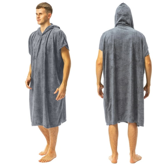Catalonia Beach Changing Poncho Towel with Hood, Super Absorbent Microfiber Swim Robe for Men Women Surfing Bath Shower Pool, Quick Drying, Grey