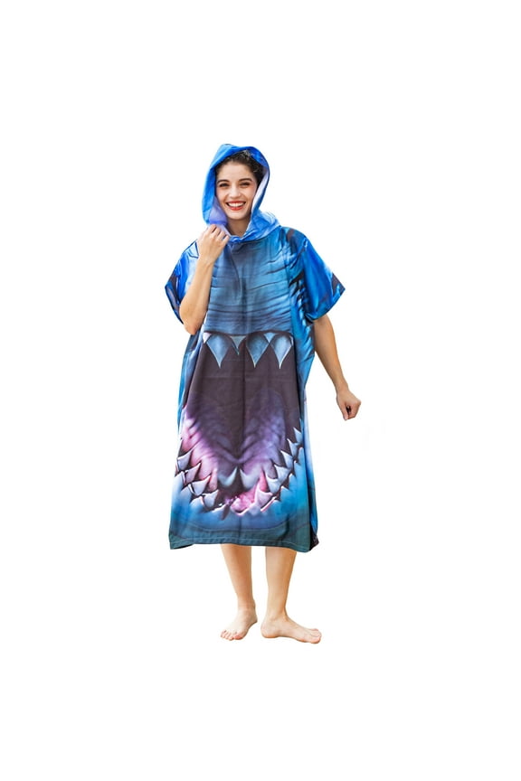 Beach Changing Towel Surf Poncho Robe,Microfiber Summer Hooded Wetsuit,Quick Dry for Surfing Swimming Bathing,Swim Cover Up Fit for Adult Men and Women,Shark