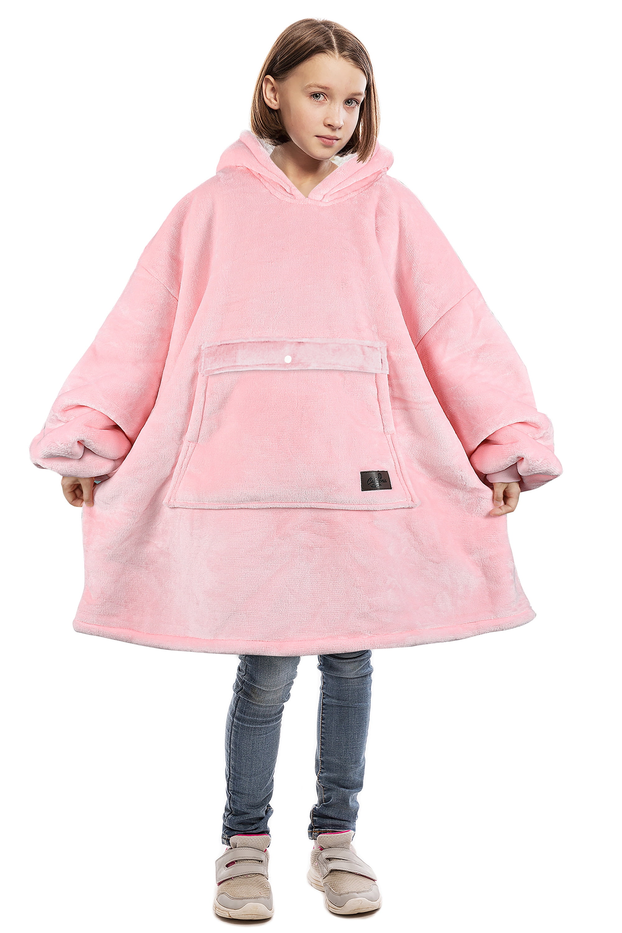 Catalonia Blanket Hoodie for Kids, Oversized Purple Wearable Fleece Sweatshirt Pullover for 7-16 yr Teens Youth, Kids Gift Idea
