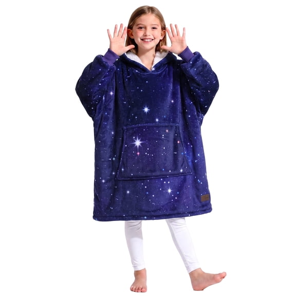 Catalonia Blanket Hoodie for Kids, Oversized Wearable Sherpa Sweatshirt Pullover for 7-16 yr Teens Youth, Kids Gift Idea