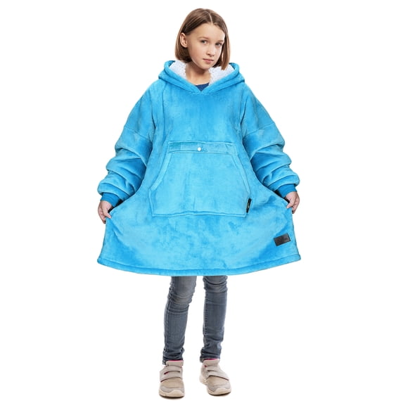 Catalonia Blanket Hoodie for Kids, Oversized Wearable Sherpa Sweatshirt Pullover for 7-16 yr Teens Youth, Kids Gift Idea