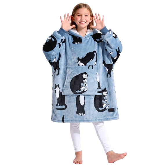 Catalonia Blanket Hoodie for Kids, Oversized Wearable Sherpa Sweatshirt Pullover for 7-16 yr Teens Youth, Kids Gift Idea