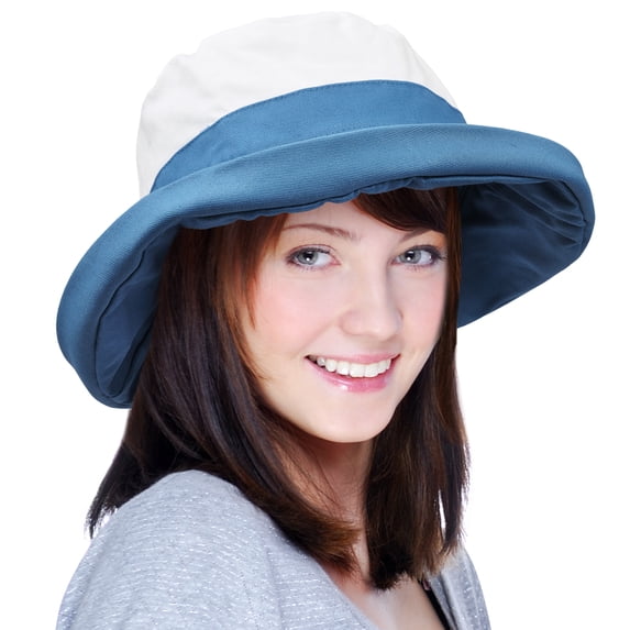 Catalonia Bucket Hat for Women Wide Brim Foldable Outdoor Travel Beach Safari Blue/White