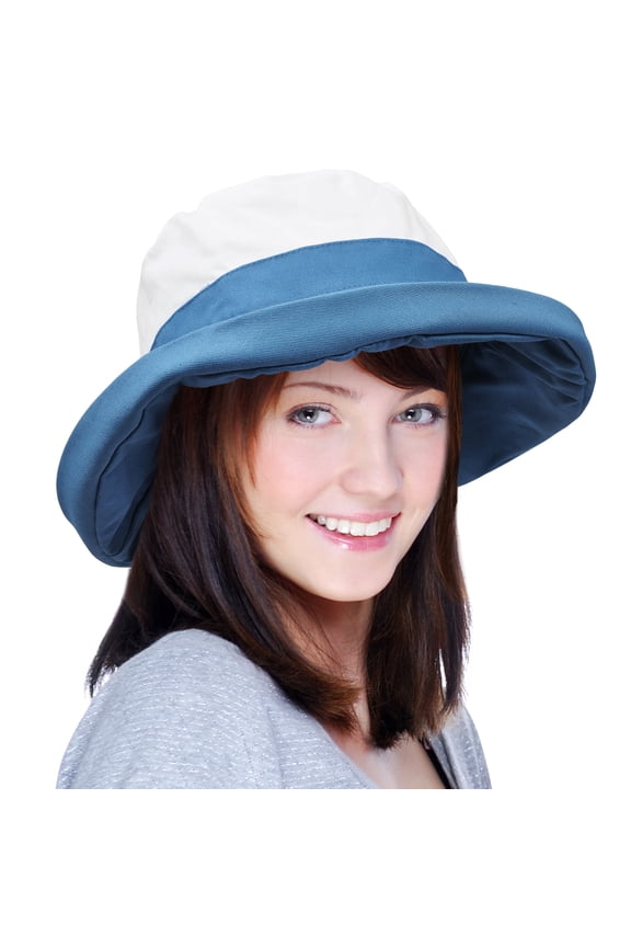 Catalonia Bucket Hat for Women Wide Brim Foldable Outdoor Travel Beach Safari Blue/White