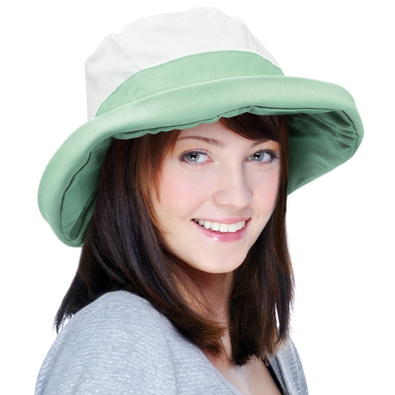 Catalonia Bucket Hat for Women Wide Brim Foldable Outdoor Travel Beach Safari Green/White